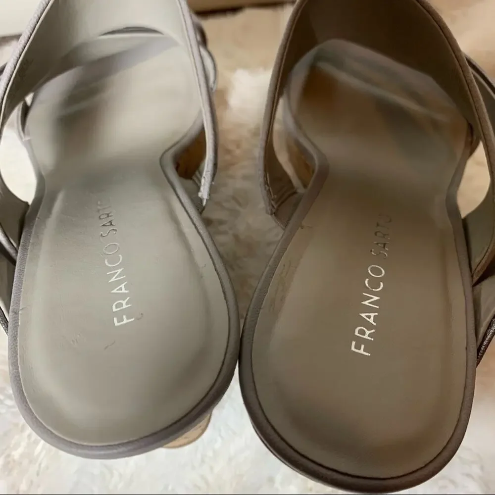 New! Franco Sarto Chevron silver gray leather open toe wedges size 9.5